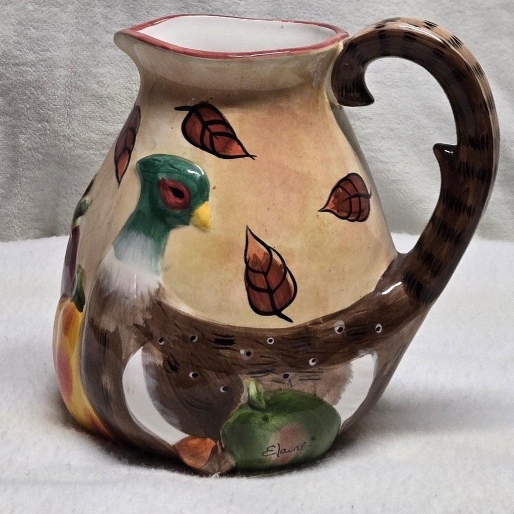 Vintage 2000 Elaine Thompson Harvest Splendor Pheasant Ceramic Fall Pitcher